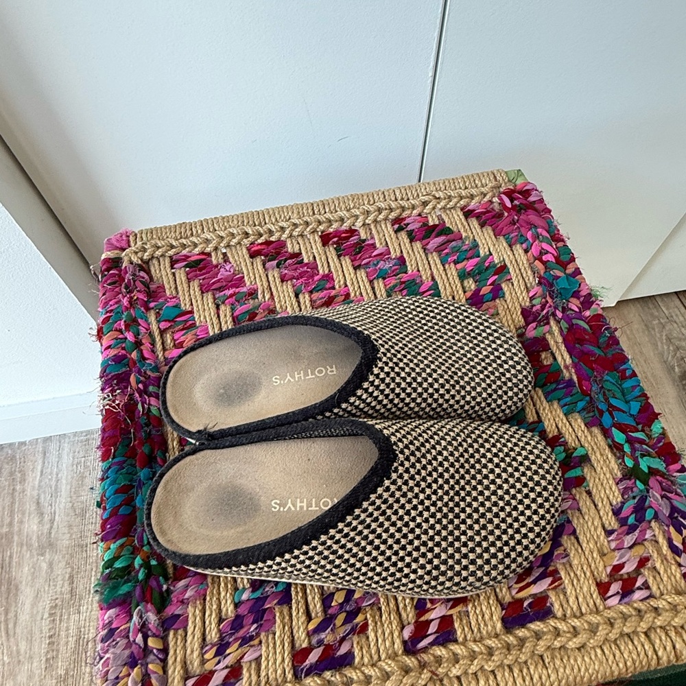 Rothy's Black and Tan Checkered Slippers